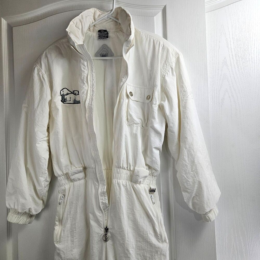 Vintage GOAT Apres-Ski Size 14 White Puffer Polar Bear Ski Suit Retro 80's
